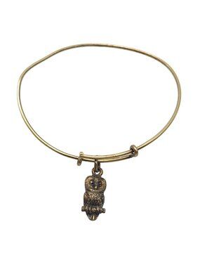 Alex and Ani Gold Tone Adjustable Bangle Bracelet With Owl Charm Pendant